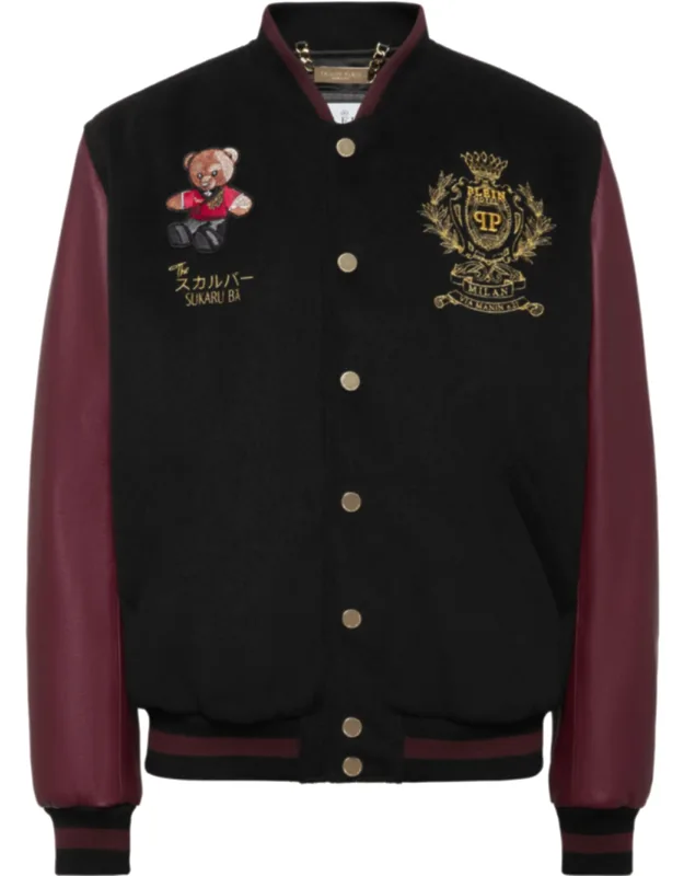 Leather And Wool Varsity Bomber Jacket