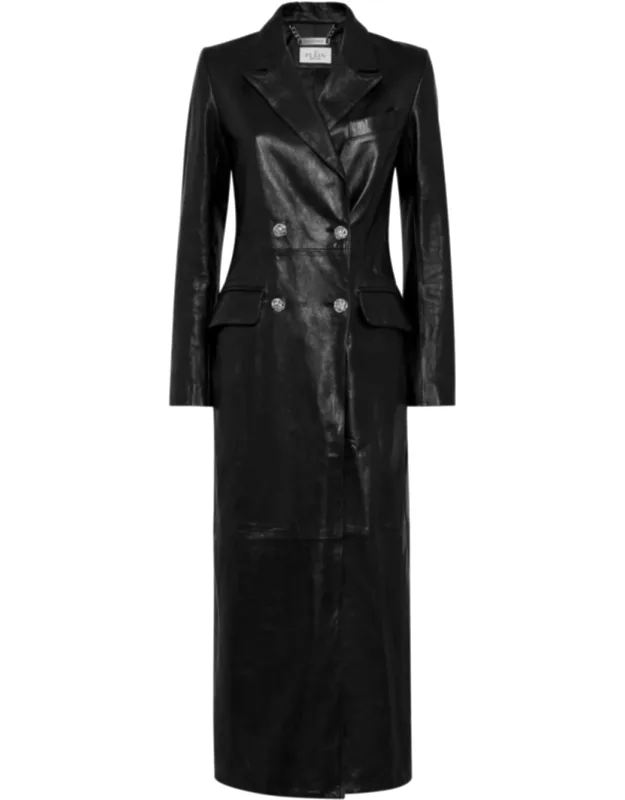 Double-breasted Leather Long Coat