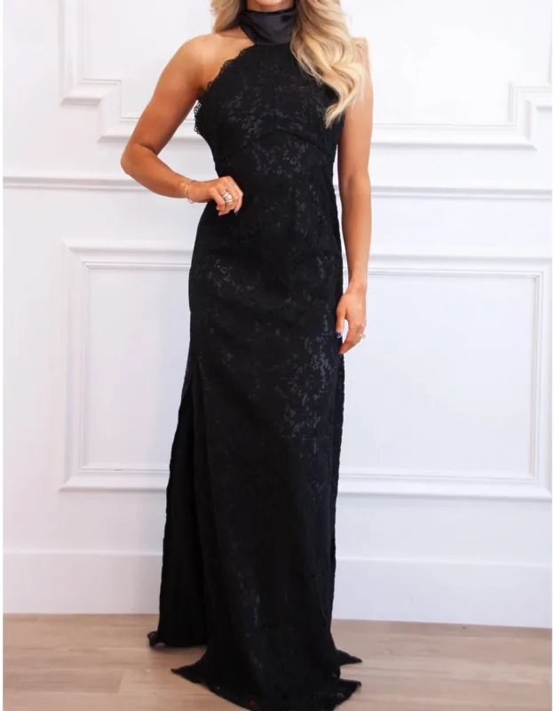 Lace Halter Neck Maxi Dress
