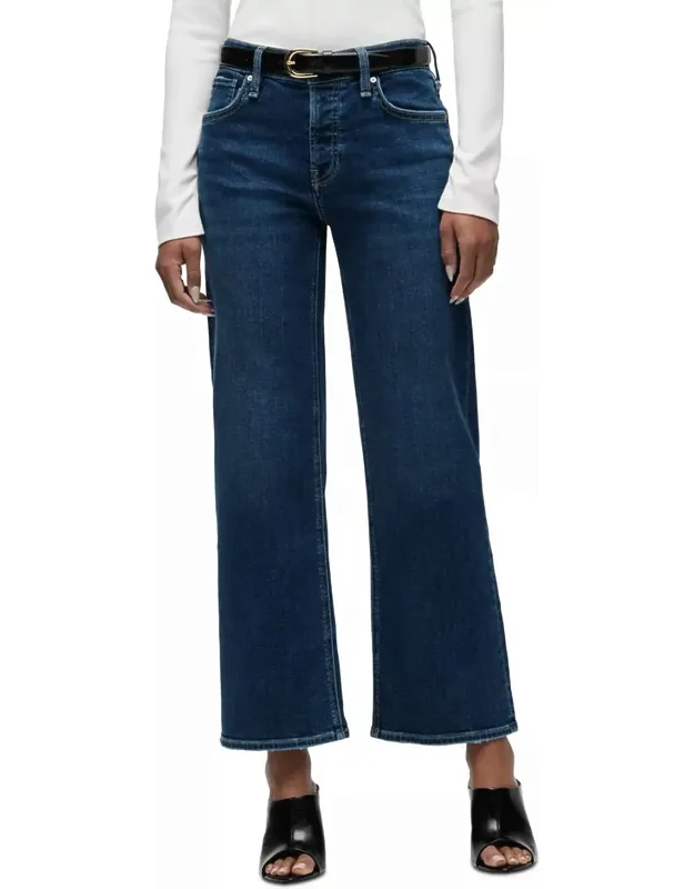 Rosie High Rise Wide Leg Ankle Jeans With Relaxed Fit And Contrast Stitching