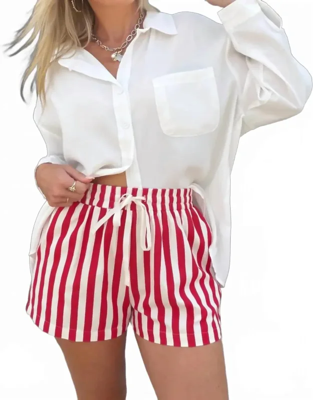 Striped Cotton Twill Mini Shorts