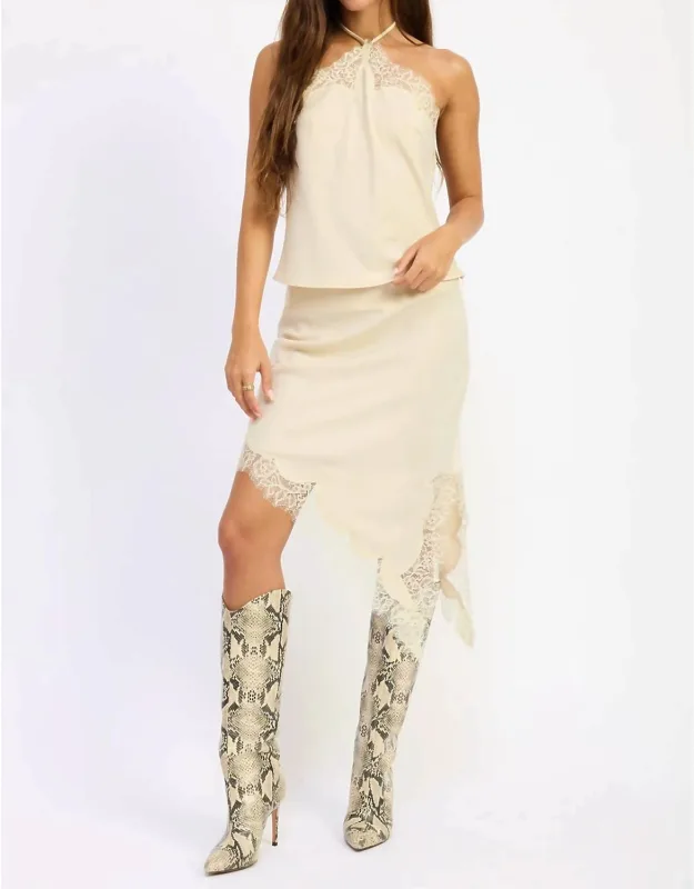Satin Lace Asymmetrical Midi Skirt