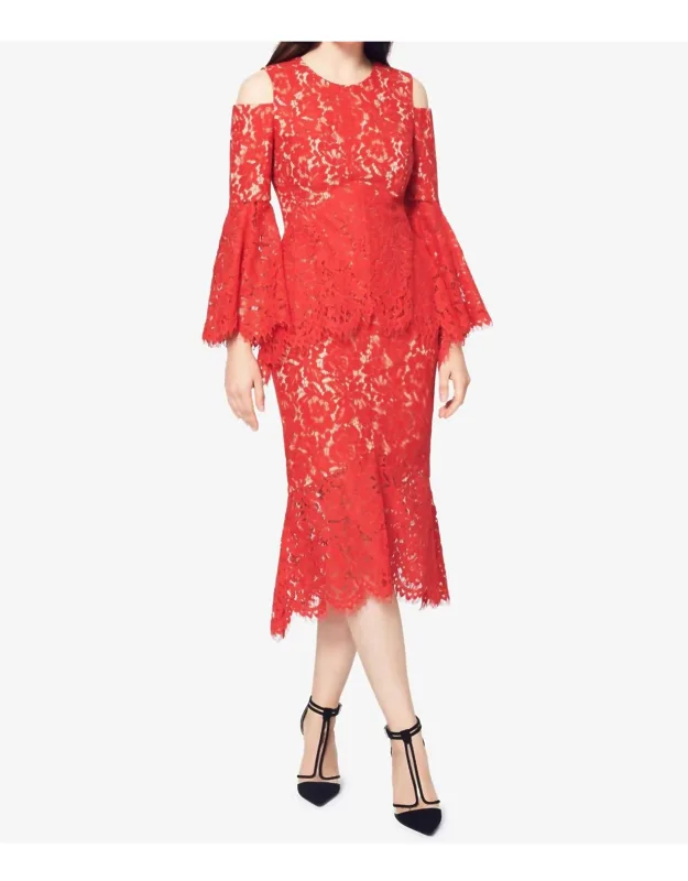 Lace Cold Shoulder Bell Sleeve Dress