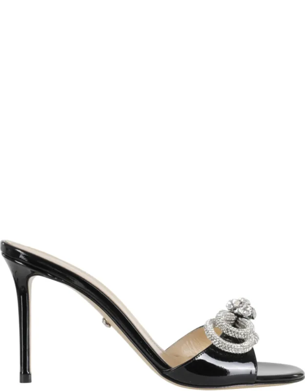 Patent Leather Rhinestone-bow Mules
