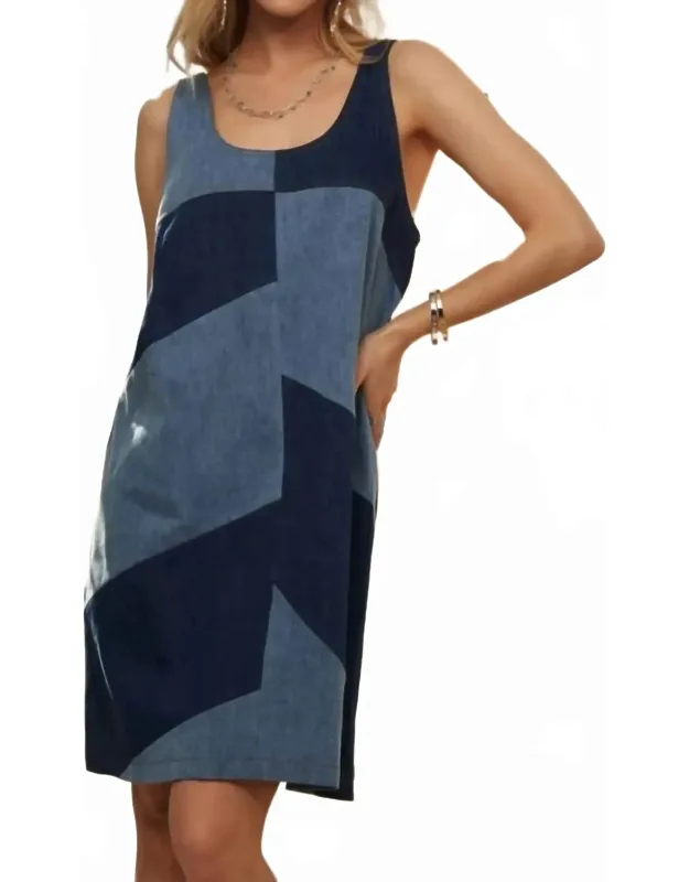 Pin Striped Sleeveless Denim Mini Dress
