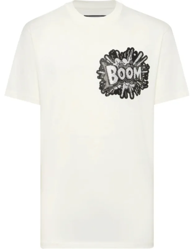Round Neck T-shirt With Rhinestones And Rib Knit Neckline