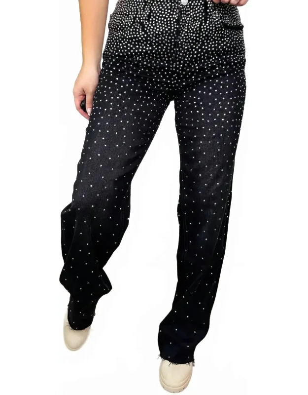 Emmy High-rise Slim Wide Rhinestone Jeans
