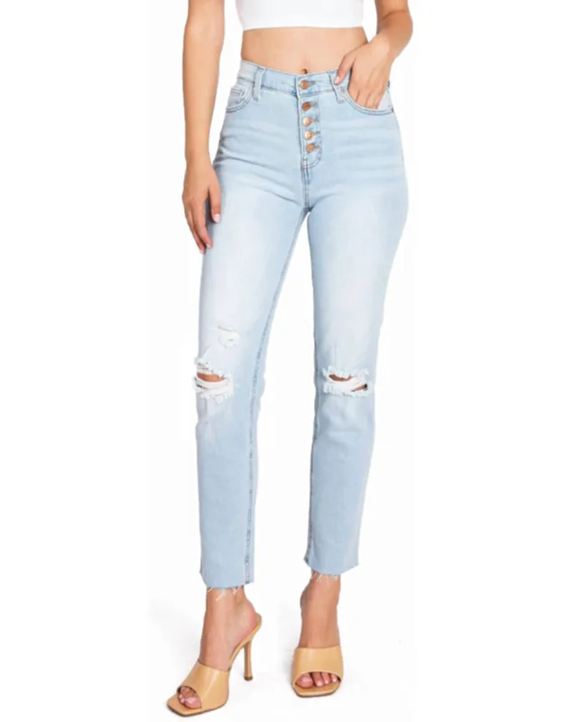 Ripped Button-fly Jeans
