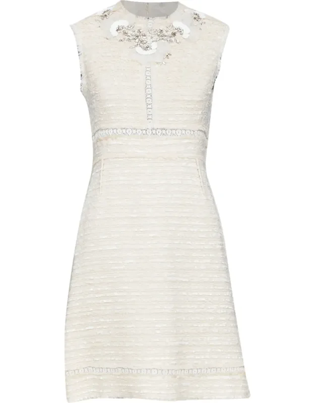 Crystal Embroidered Neck Tweed Dress
