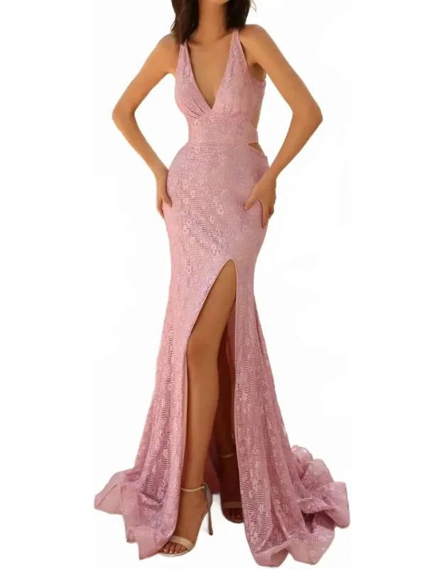 Plunging V-neck Halter Dress