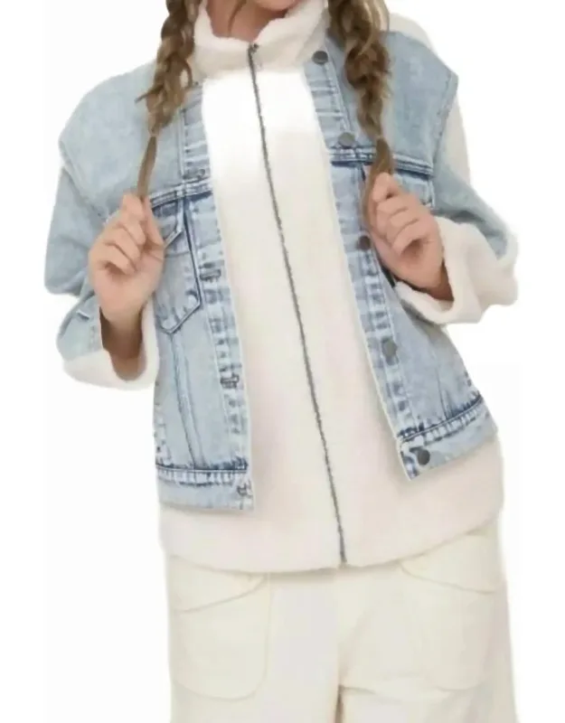 Sherpa Mixed Media Zip Up Jacket