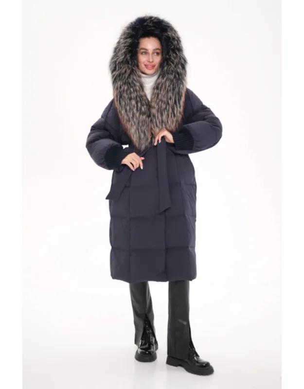 Genuine Fur Trim Hooded Down Coat