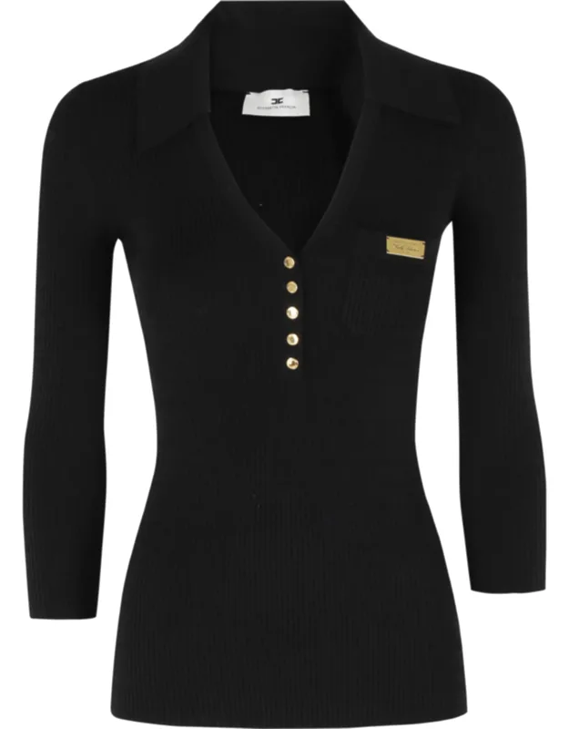Tricot V-neck Lyocell-blend Polo Shirt