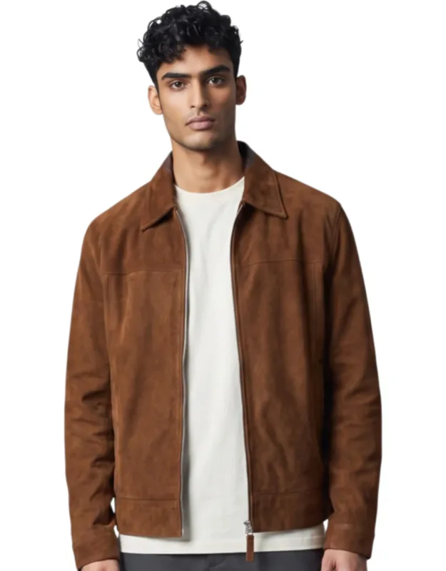 Goat Suede Leather Harrington Biker Jacket