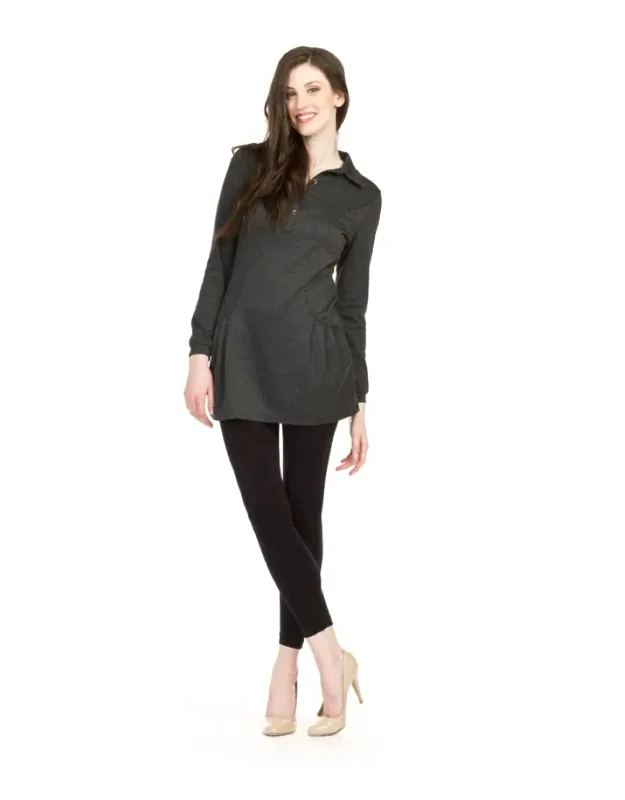 Herringbone Collared Sweater Dress With Pockets