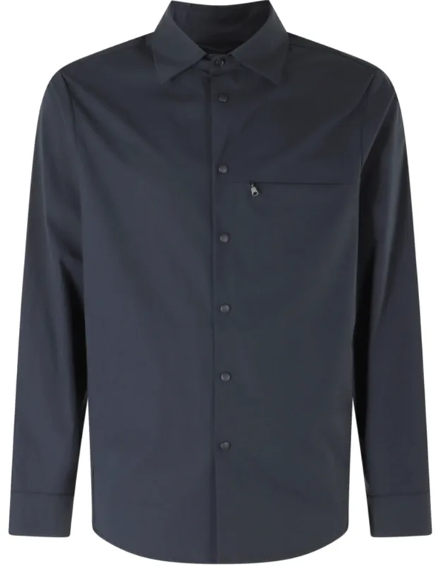 Zippered-chest Cotton-blend Casual Shirt