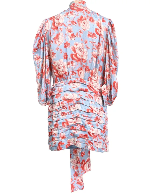 Pleated Floral-print Mini Dress