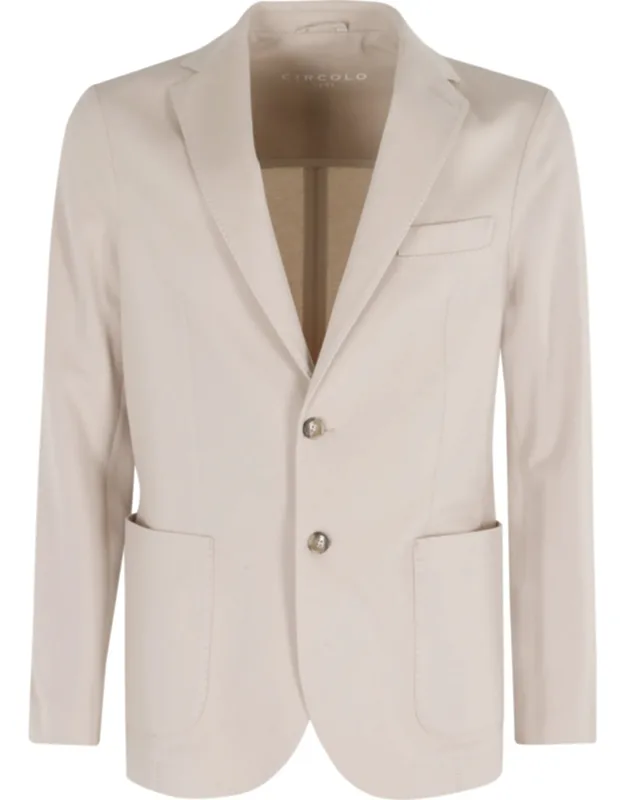 Patch Pocket Button Cuff Cotton-blend Blazer