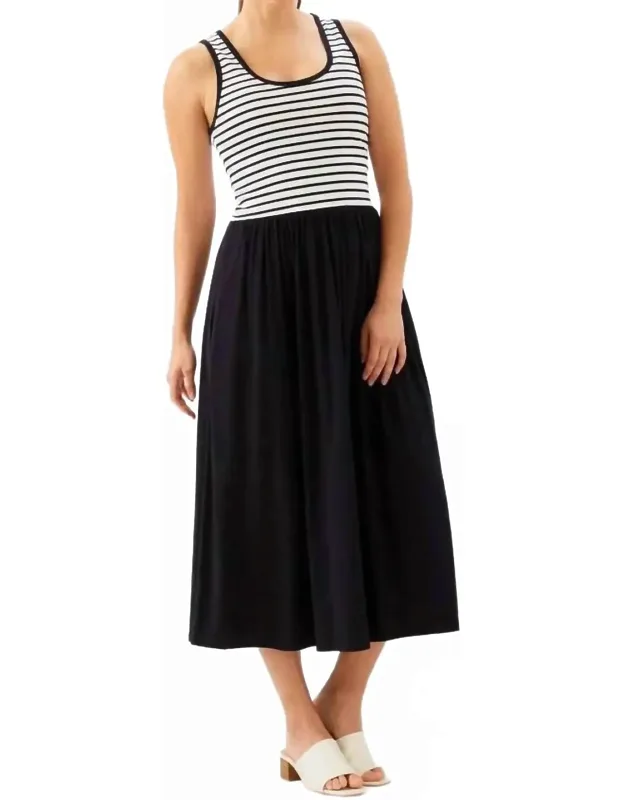 Stripe Mixed Media Midi Dress