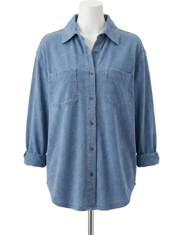 Reese Jersey Denim Button Up Shirt