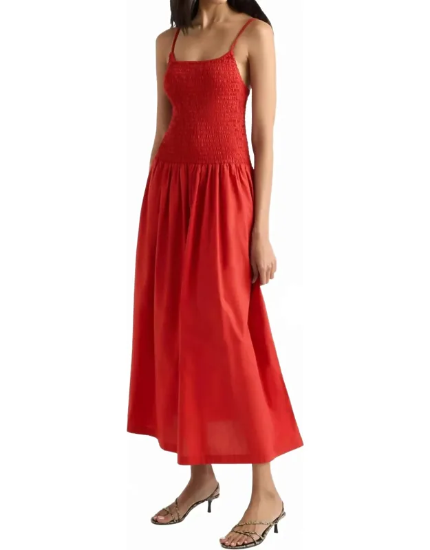 Smocked Organic Cotton Midi Dress