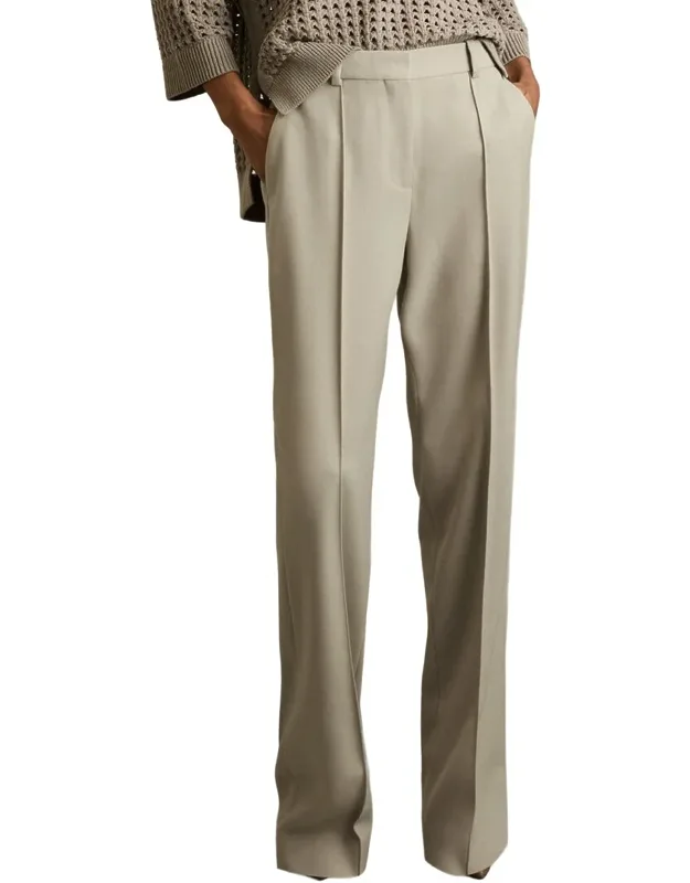 Textured Wool-blend Straight Leg Trousers