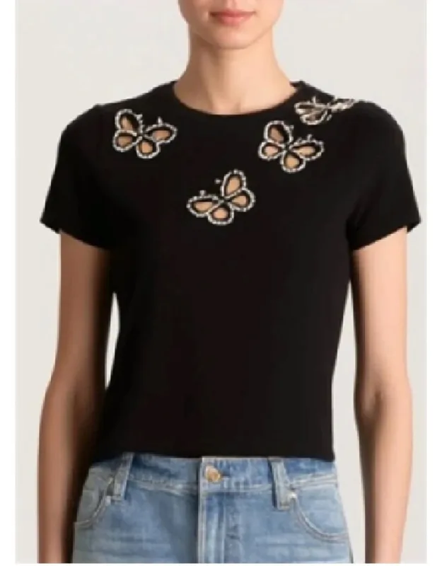 Embellished Cropped Tee With Cutouts