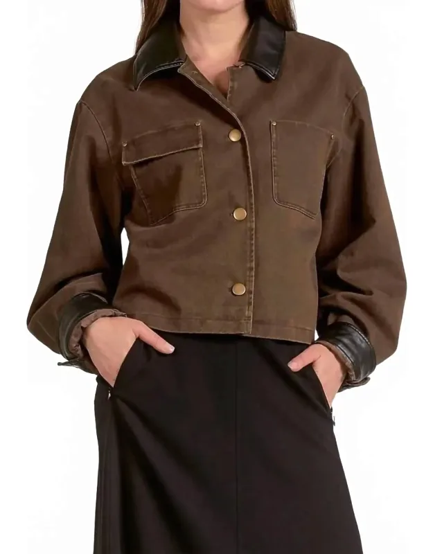 Barn Coat Jacket With Leather Trim