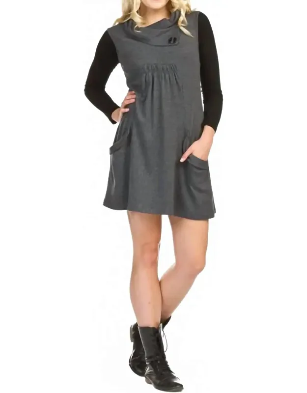 Drape Collar Sleeveless Dress With Smocking