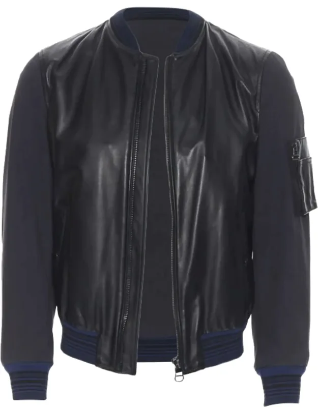Leather Front Bomber Jacket