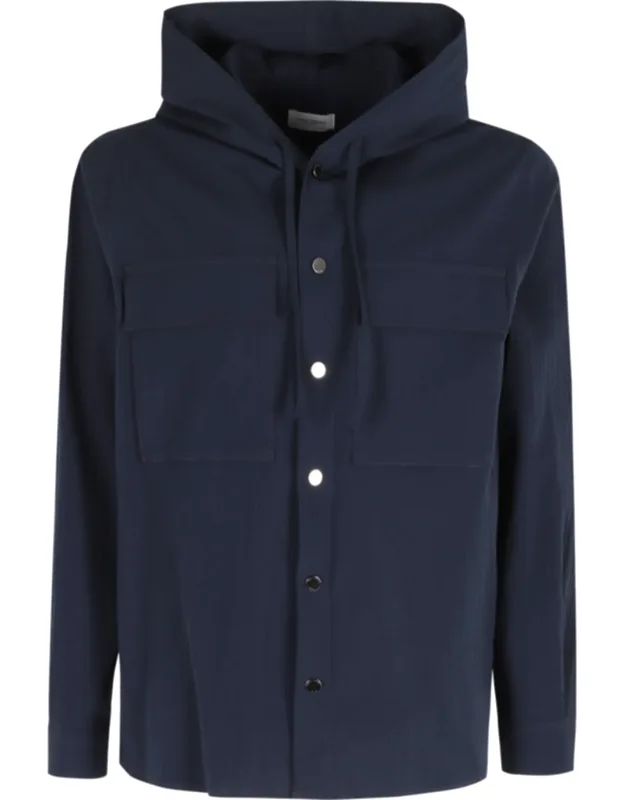 Hooded Button-cuffs Cotton-blend Casual Shirt