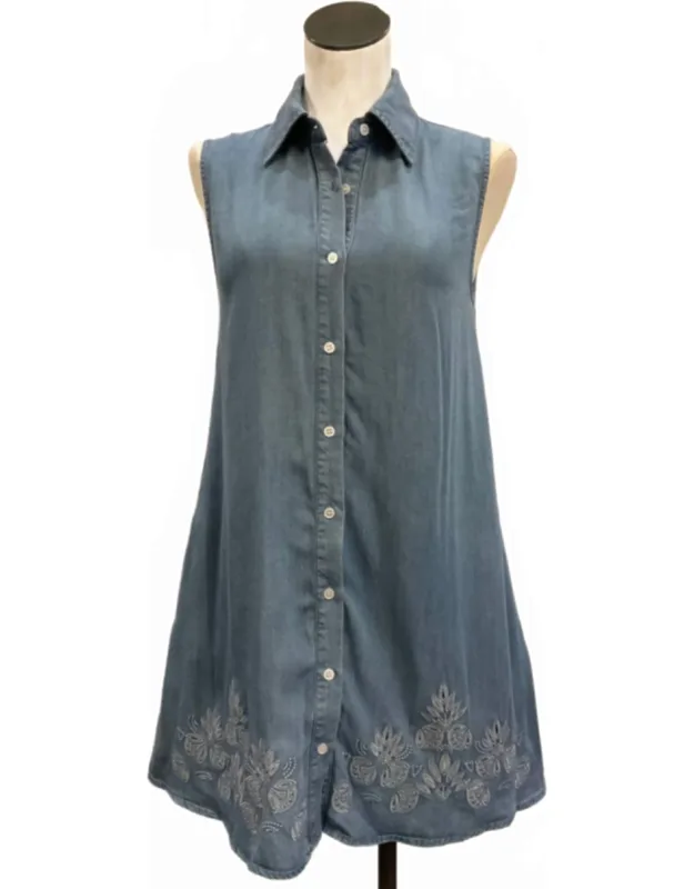Embroidered Sleeveless Denim Mini Dress