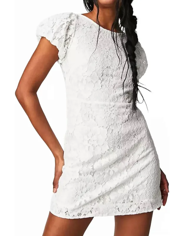 Hailee Lace Mini Dress With Short Puff Sleeves And A-line Silhouette