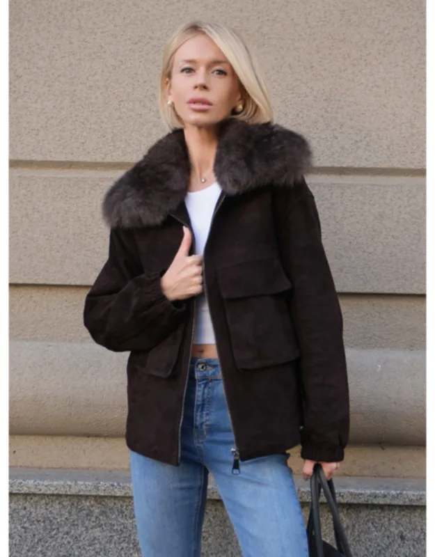 Genuine Suede Polar Fox Trim Jacket