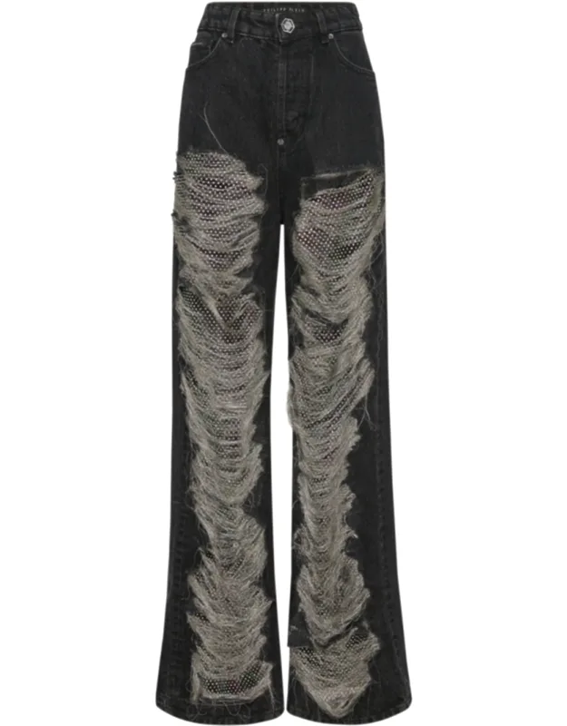 Mesh Strass Denim Trousers