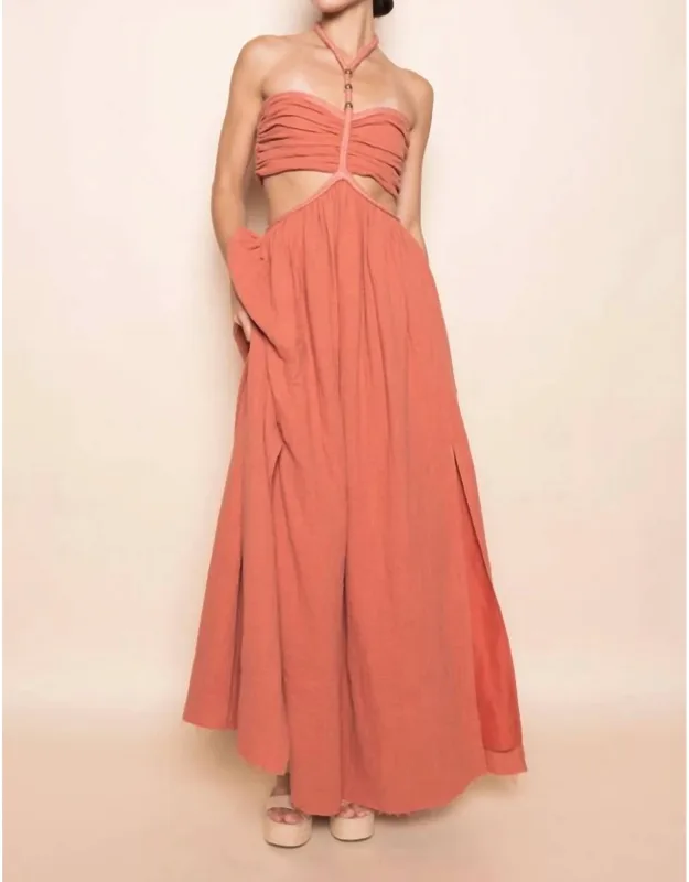 Braided Strap Gold Beadin Cut Out Waist Maxi Dress