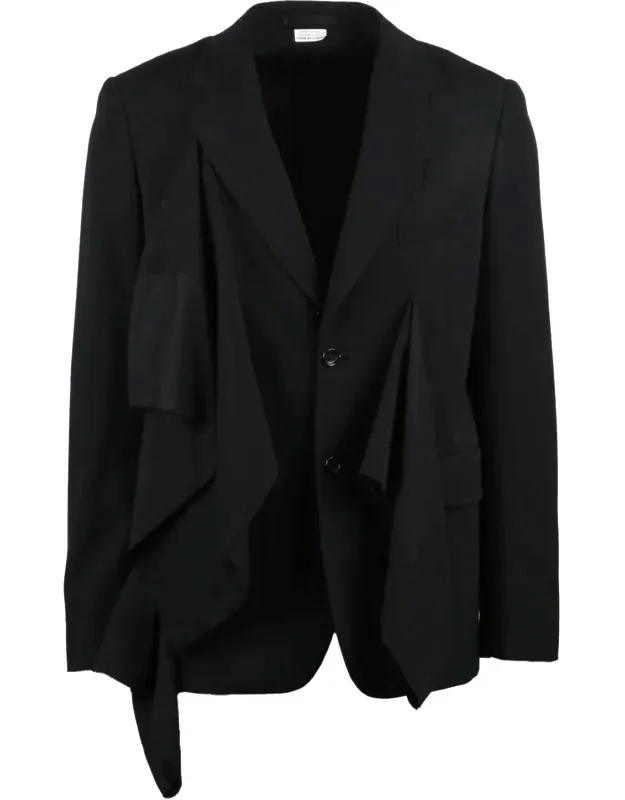 Draped Panels Button Front Wool Jacket