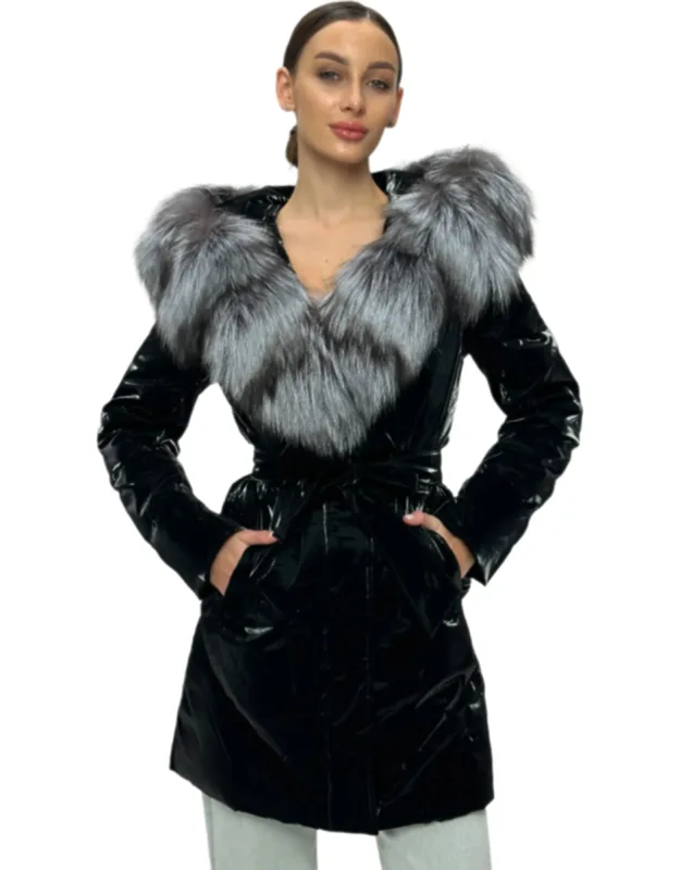 Genuine Silver Fox Fur Down Fill Coat