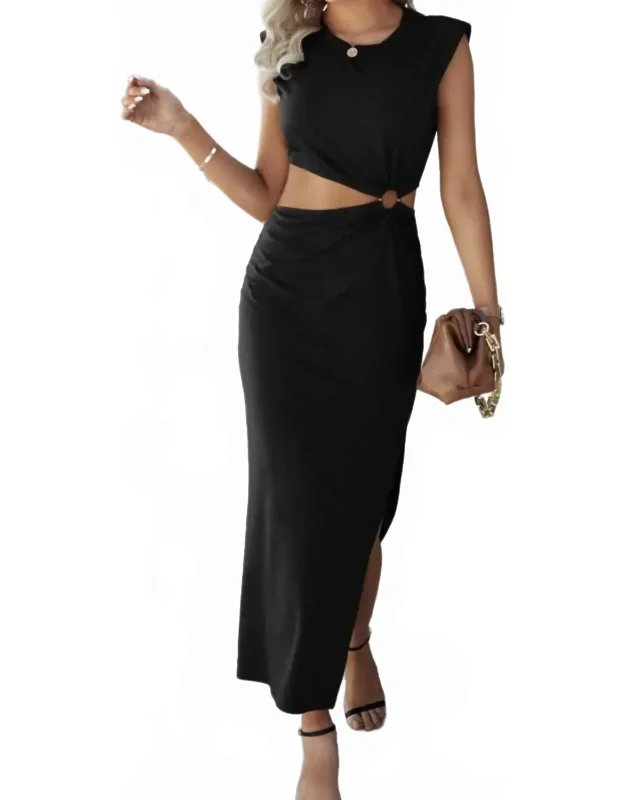 Asymmetrical Cut Out O-ring Midi Dress