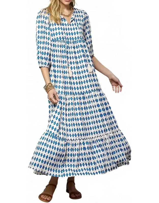 Print Three Quarter Puff Sleeve Maxi Dress