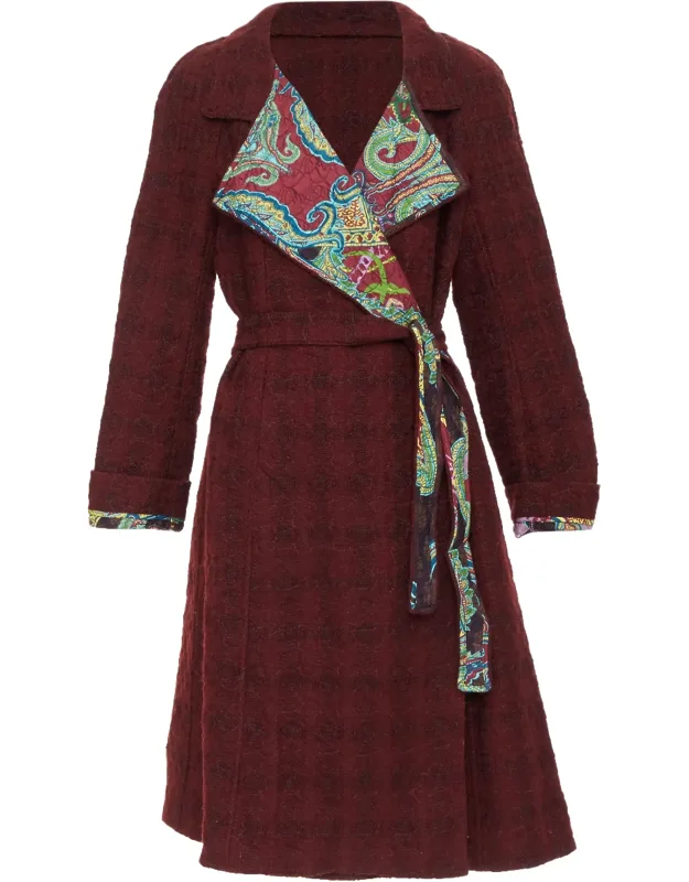 Tweed Multicolor Paisley Wrap Coat