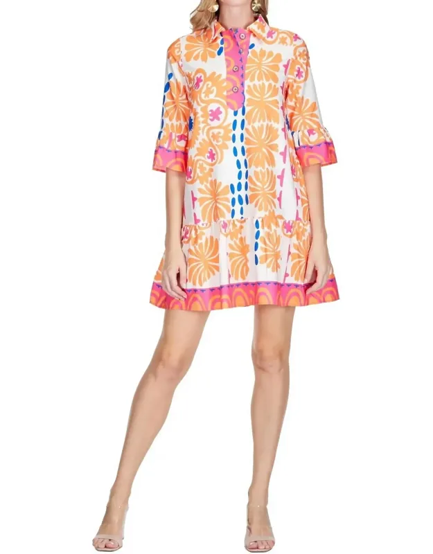 Placket Elbow-length Sleeve Mini Dress