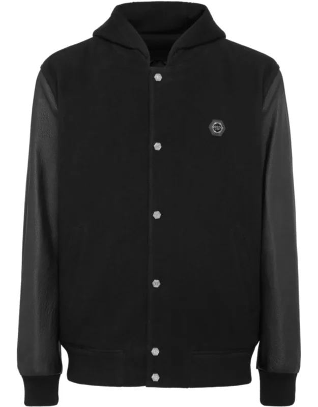 Leather Sleeve Bomber Jacket