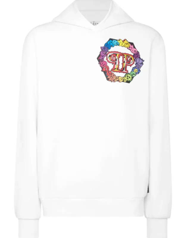 Hoodie Sweatshirt With Multicolor Logo Detail And Premium Cotton Blend
