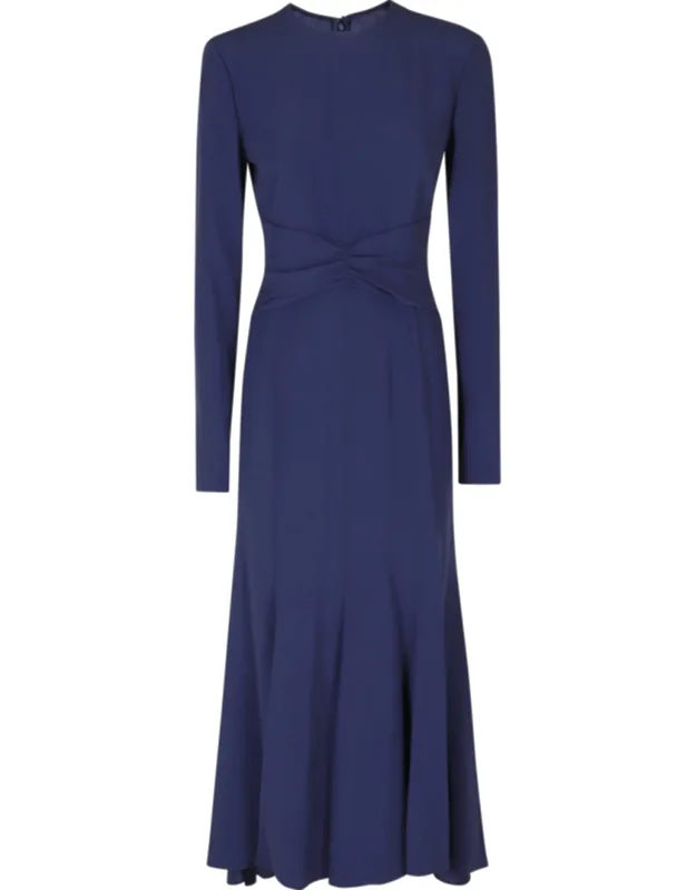 Enver Satin Draped Waistband Long Sleeve Viscose Dress