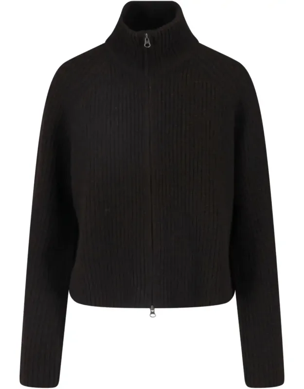 Cropped Ribbed High Collar Knit Sweater