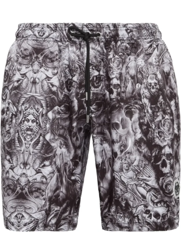Long Swim-trunks Tattoo With Tattoo-inspired Print And Elasticated Waistband