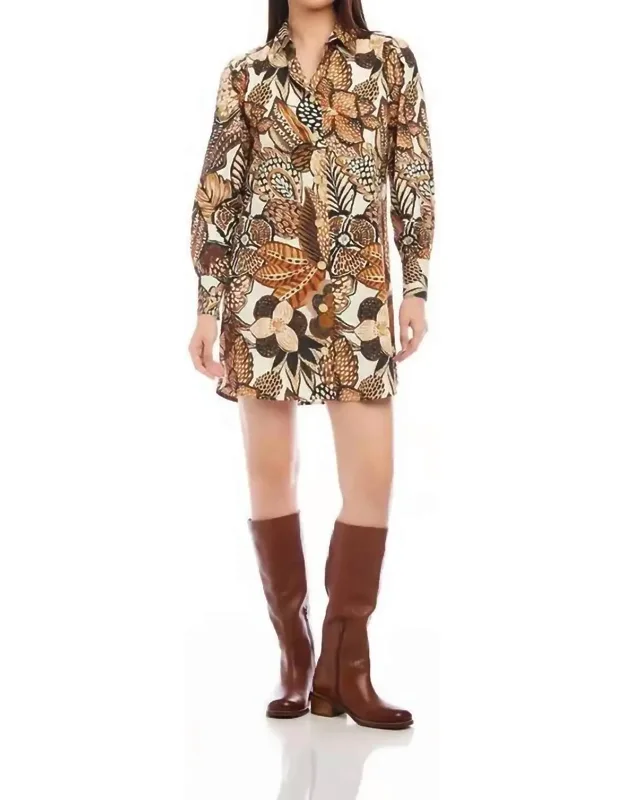 Print Blouson Sleeve Mini Shirtdress