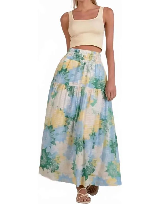 Watercolor Smocked Waist Maxi Skirt