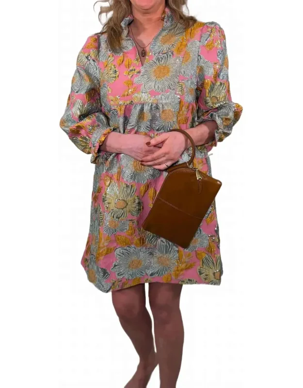 Metallic Floral Brocade Party Dress